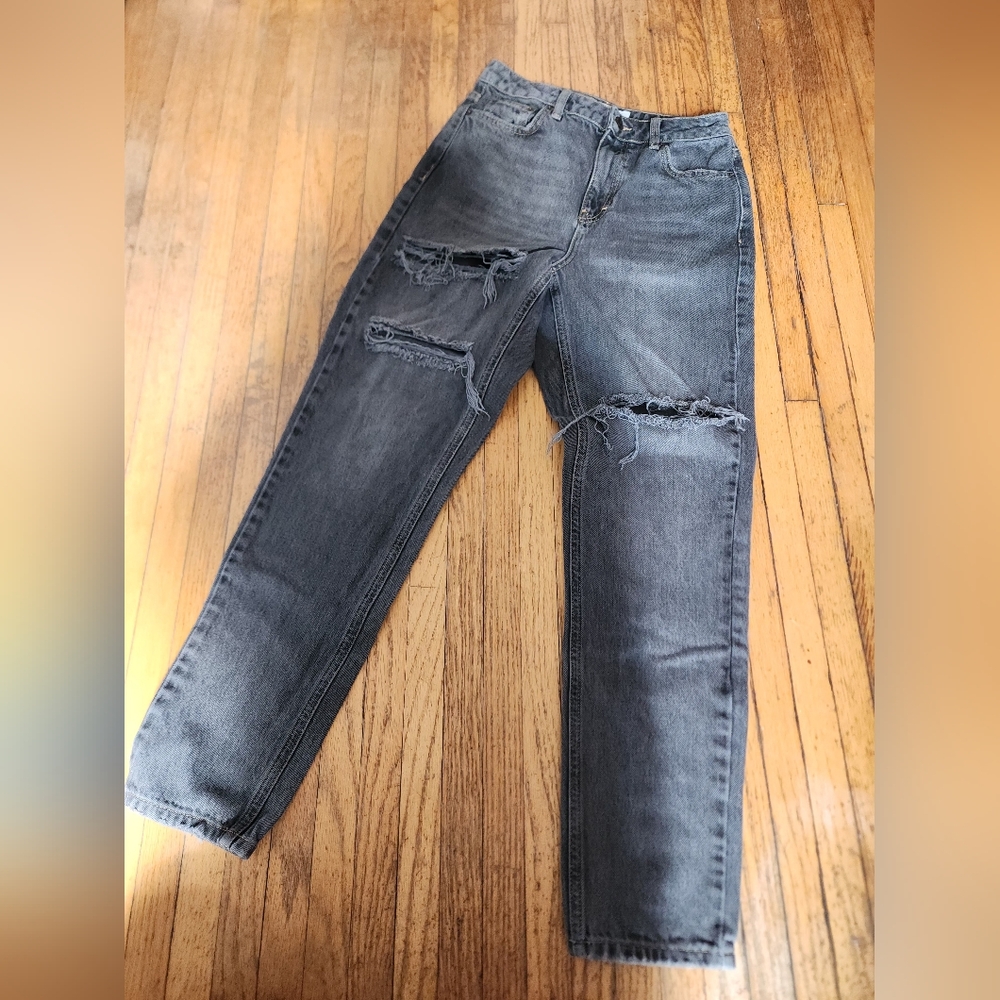 Stylish Topshop Distressed Grey Mom Jeans